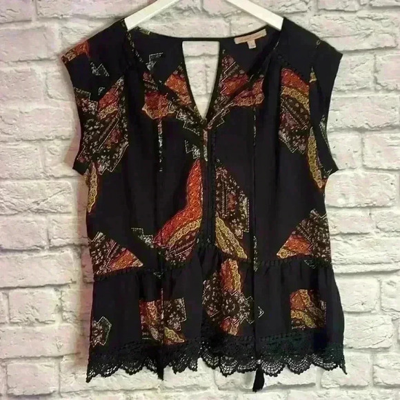 Gibson Latimer Women's Blouse Semi-Sheer Black/MultiColor Size L - Picture 1 of 8